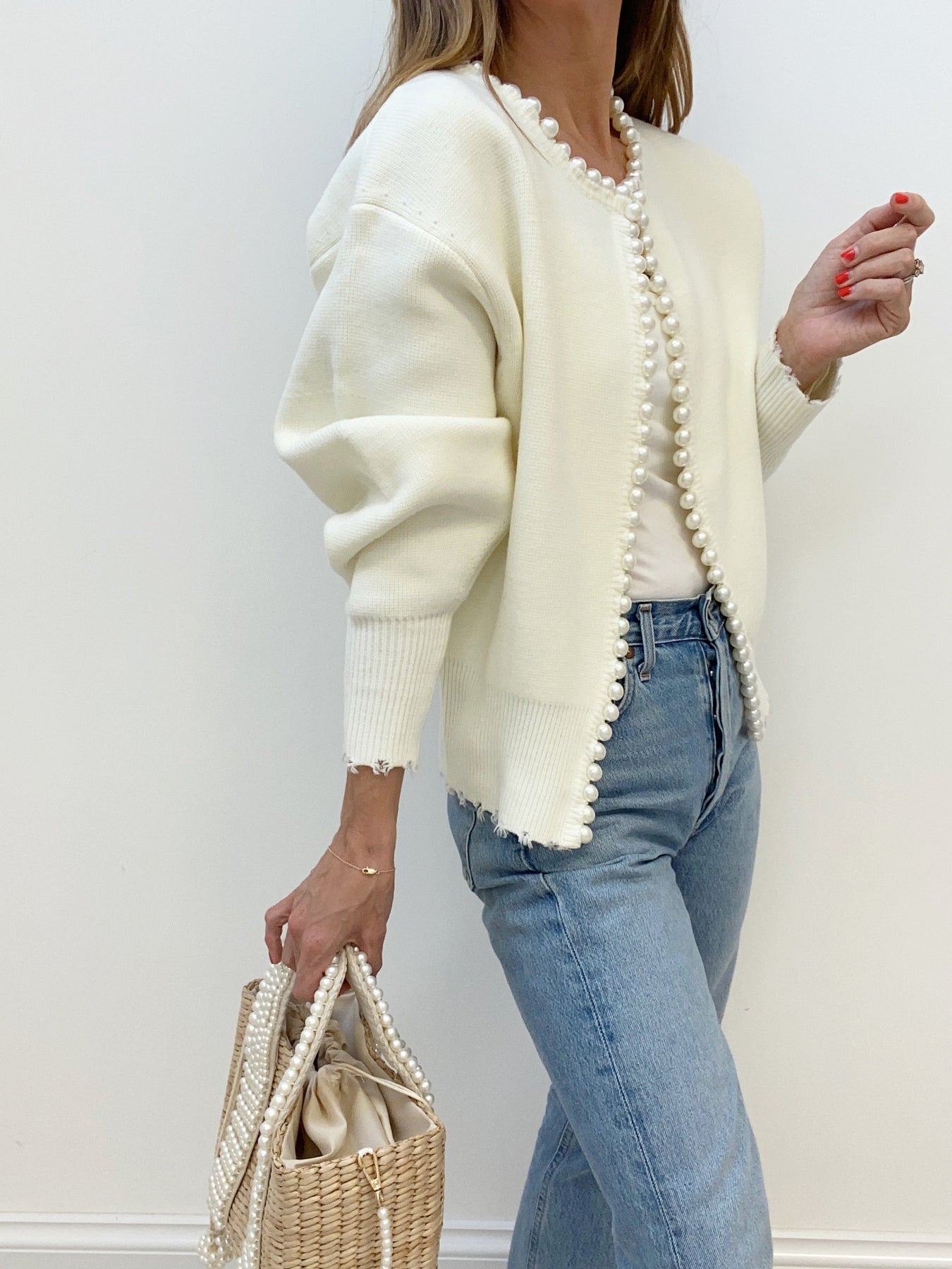 Cardigan Donna con Bordo di Perle | Maglia Elegante Moda 2025 Autunno Inverno TIAMUSE