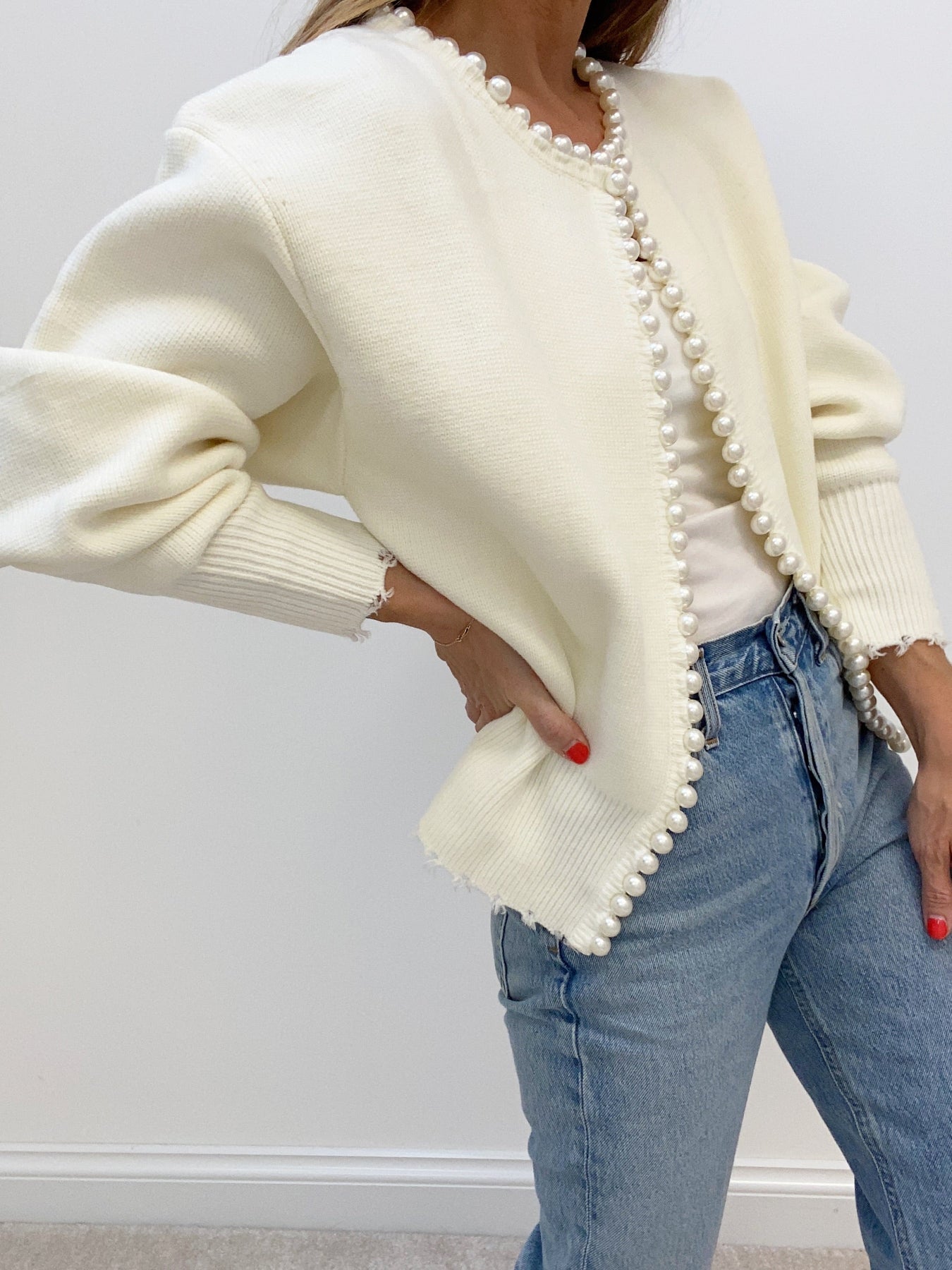 Cardigan Donna con Bordo di Perle | Maglia Elegante Moda 2025 Autunno Inverno TIAMUSE