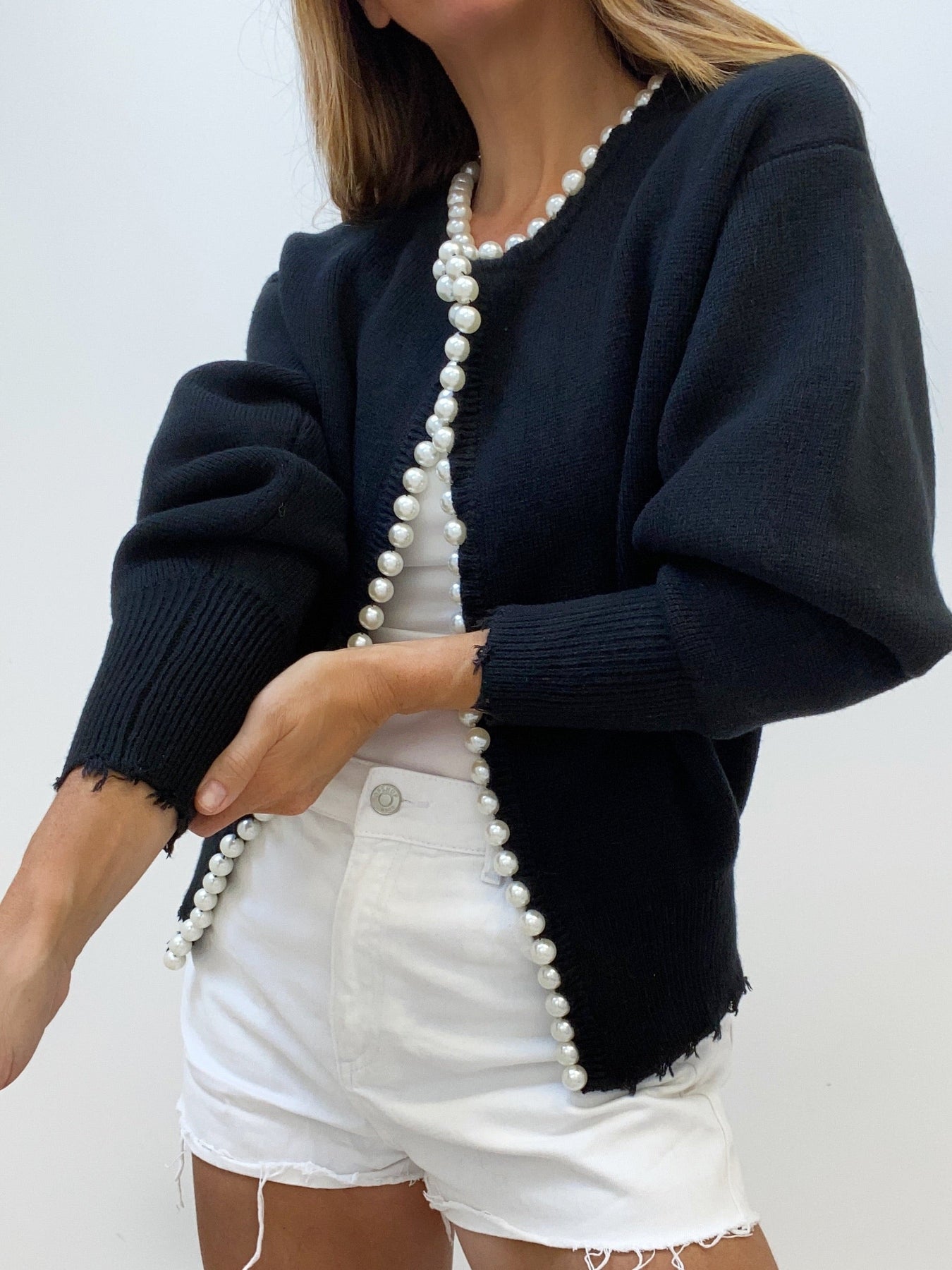 Cardigan Donna con Bordo di Perle | Maglia Elegante Moda 2025 Autunno Inverno TIAMUSE