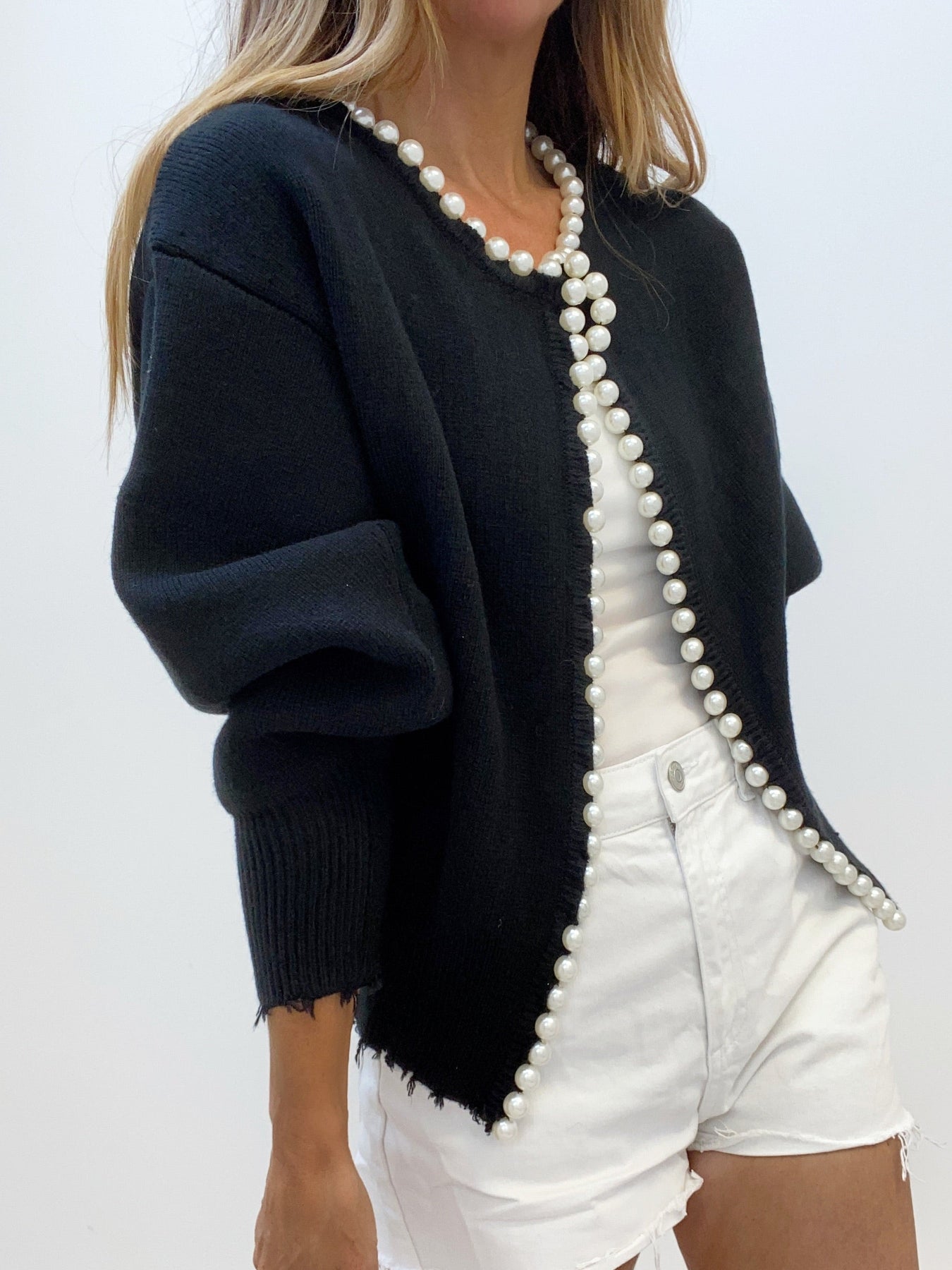 Cardigan Donna con Bordo di Perle | Maglia Elegante Moda 2025 Autunno Inverno TIAMUSE