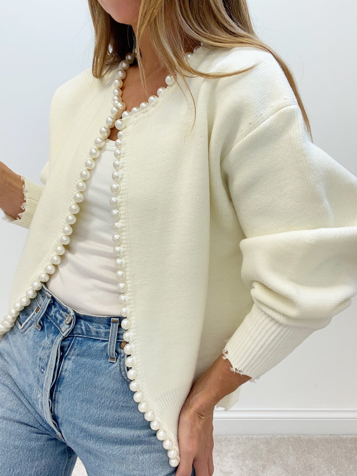Cardigan Donna con Bordo di Perle | Maglia Elegante Moda 2025 Autunno Inverno TIAMUSE