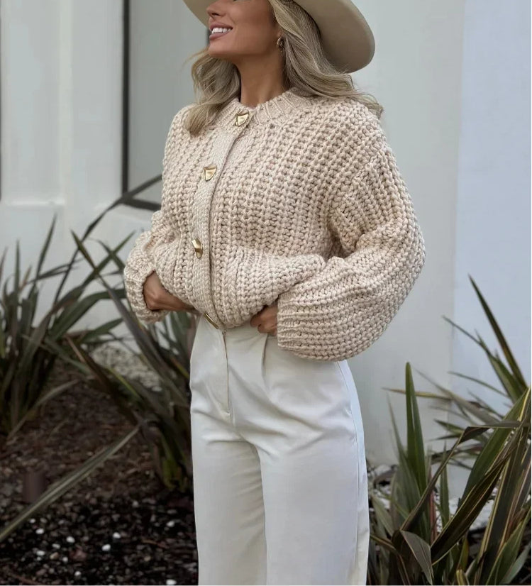 Cardigan Donna in Maglia Grossa con Bottoni e Maniche a Palloncino | Autunno/Inverno TIAMUSE Cardigan