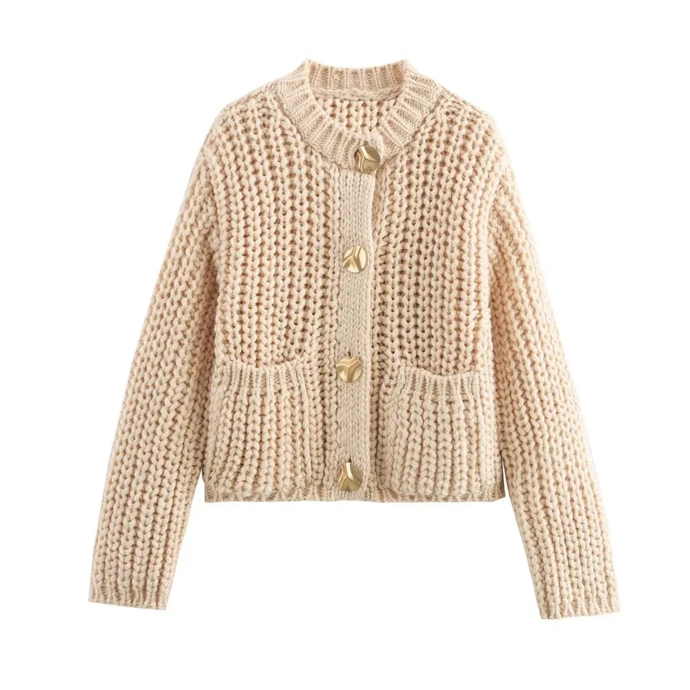 Cardigan Donna in Maglia Grossa con Bottoni e Maniche a Palloncino | Autunno/Inverno TIAMUSE Cardigan