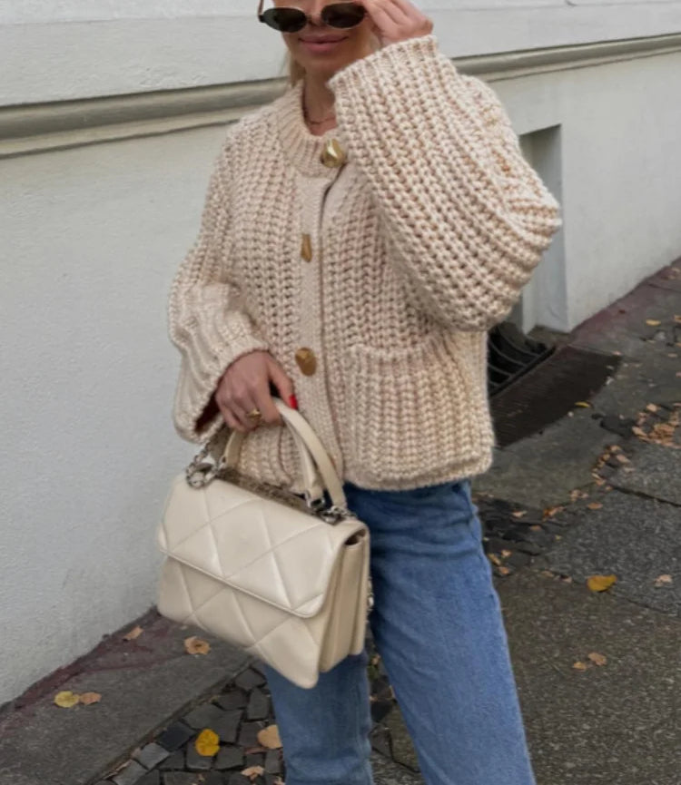 Cardigan Donna in Maglia Grossa con Bottoni e Maniche a Palloncino | Autunno/Inverno TIAMUSE Cardigan