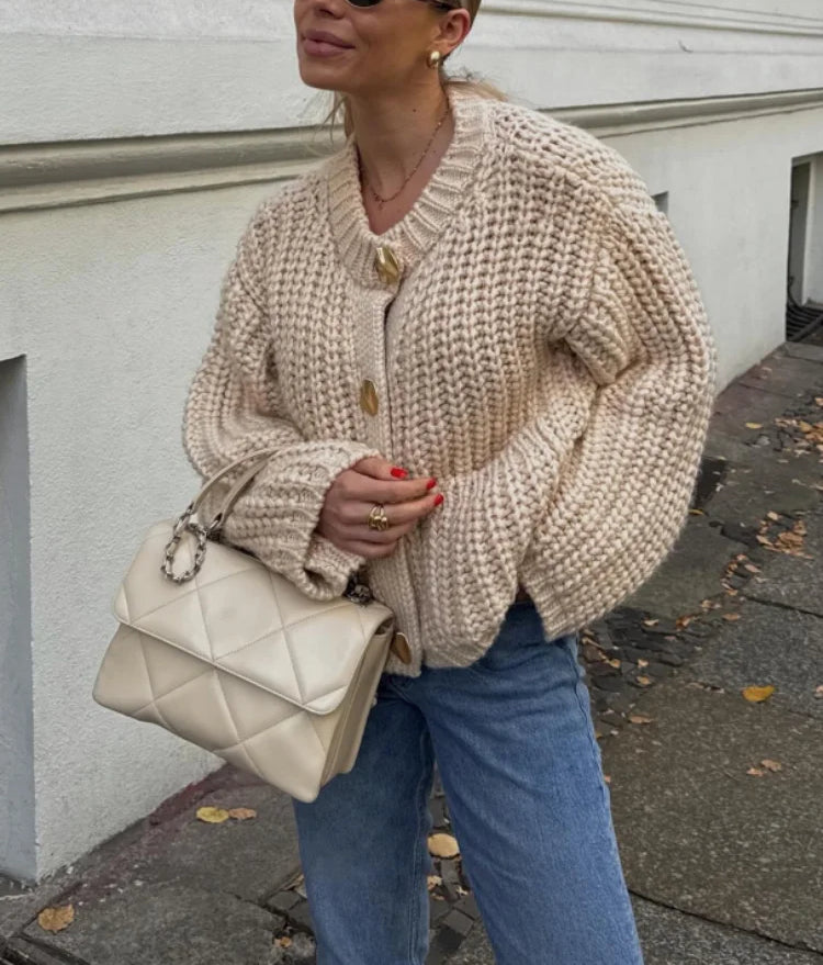 Cardigan Donna in Maglia Grossa con Bottoni e Maniche a Palloncino | Autunno/Inverno TIAMUSE Cardigan