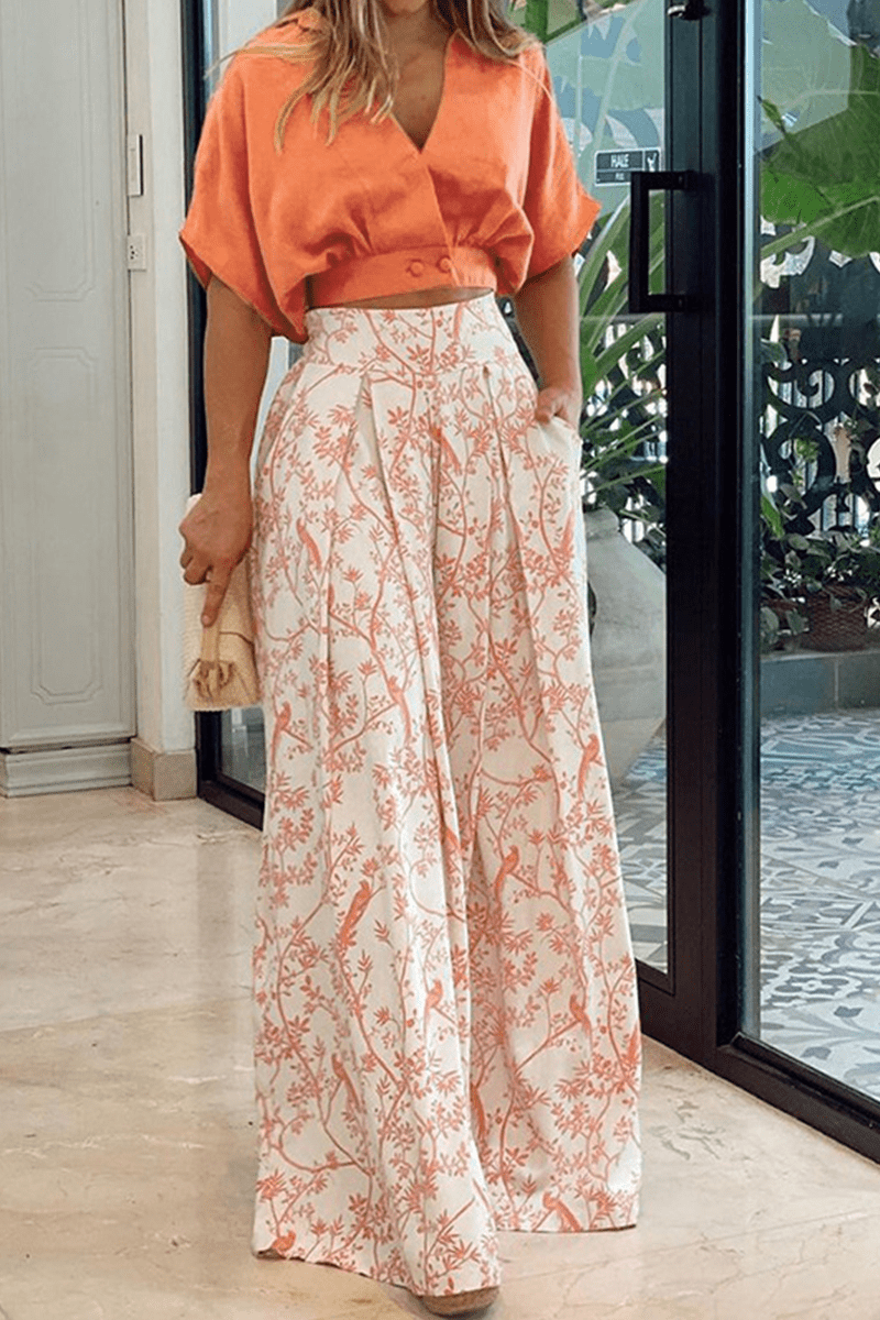Completo Casual Due Pezzi Donna Adri | Set con Stampa, Scollo a V e Maniche Mezze TIAMUSE Two Pieces/Two-piece Pants Set