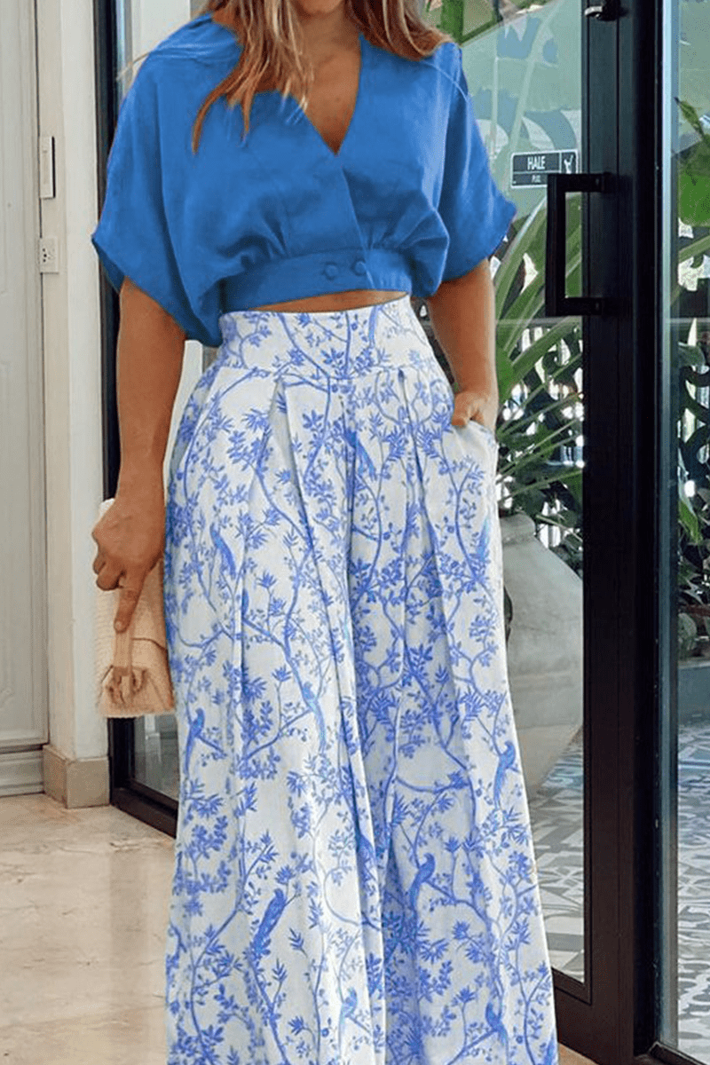 Completo Casual Due Pezzi Donna Adri | Set con Stampa, Scollo a V e Maniche Mezze TIAMUSE Two Pieces/Two-piece Pants Set
