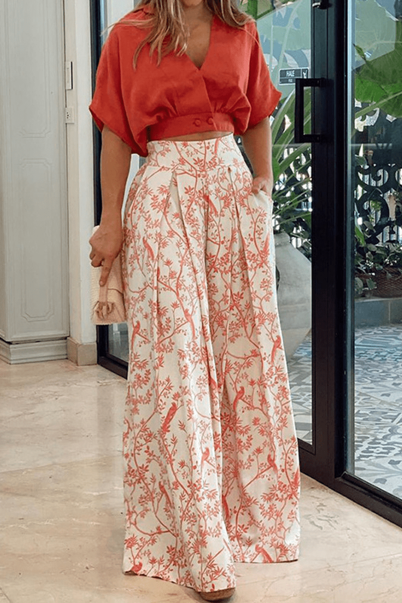Completo Casual Due Pezzi Donna Adri | Set con Stampa, Scollo a V e Maniche Mezze TIAMUSE Two Pieces/Two-piece Pants Set