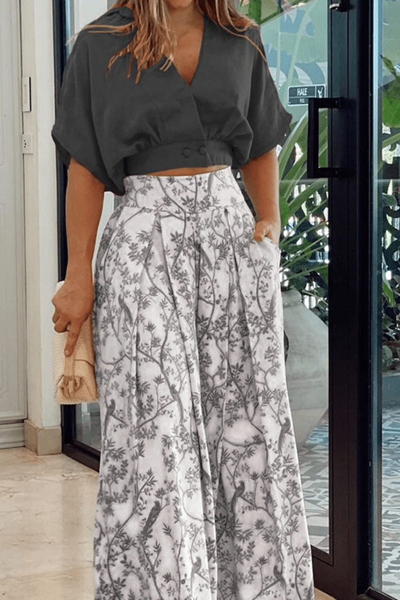 Completo Casual Due Pezzi Donna Adri | Set con Stampa, Scollo a V e Maniche Mezze TIAMUSE Two Pieces/Two-piece Pants Set