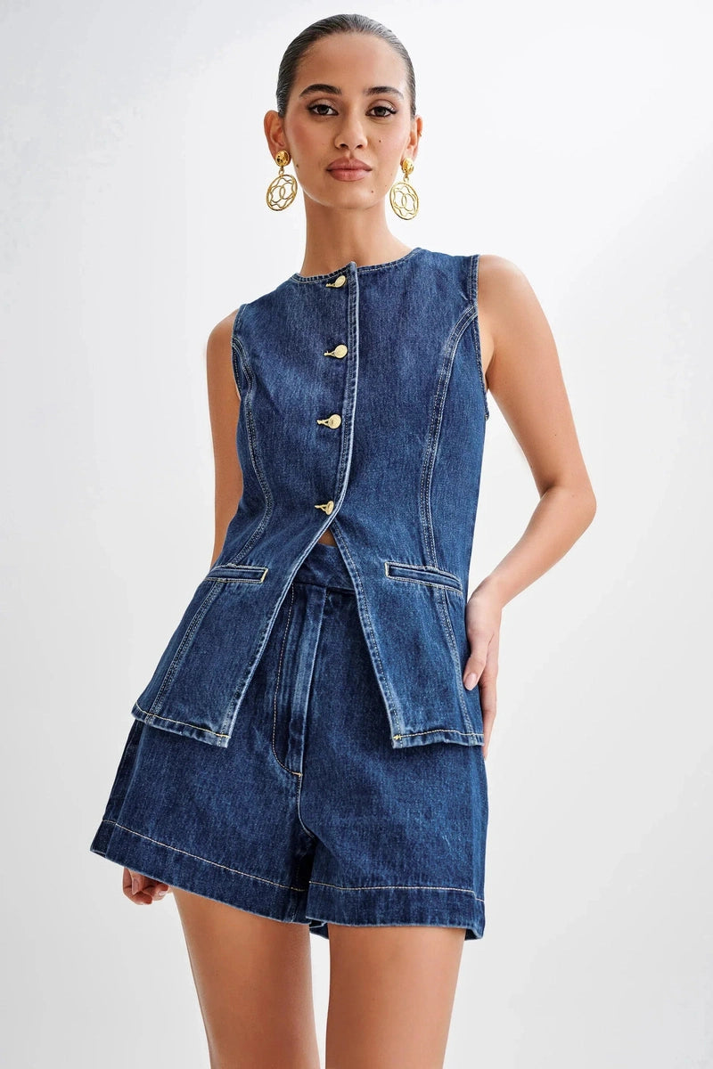 Completo Coordinato in Denim con Bottoni 2025 | Set di Tendenza per Street Style, Giornate Estive e Ufficio TIAMUSE Completo