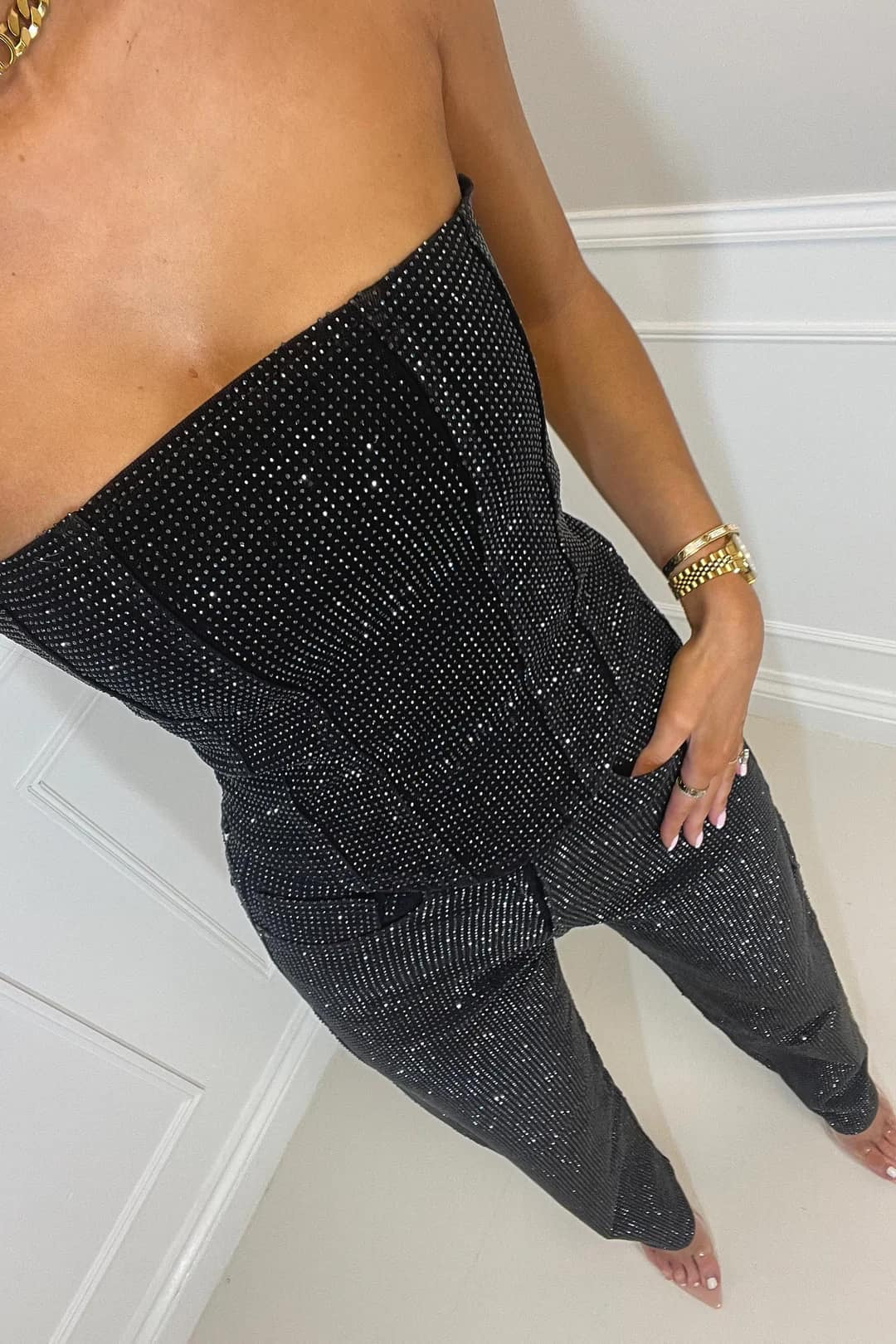 Completo Donna con Strass 2025 | Jeans in Denim e Top Brillante per Feste e Serate TIAMUSE Sets