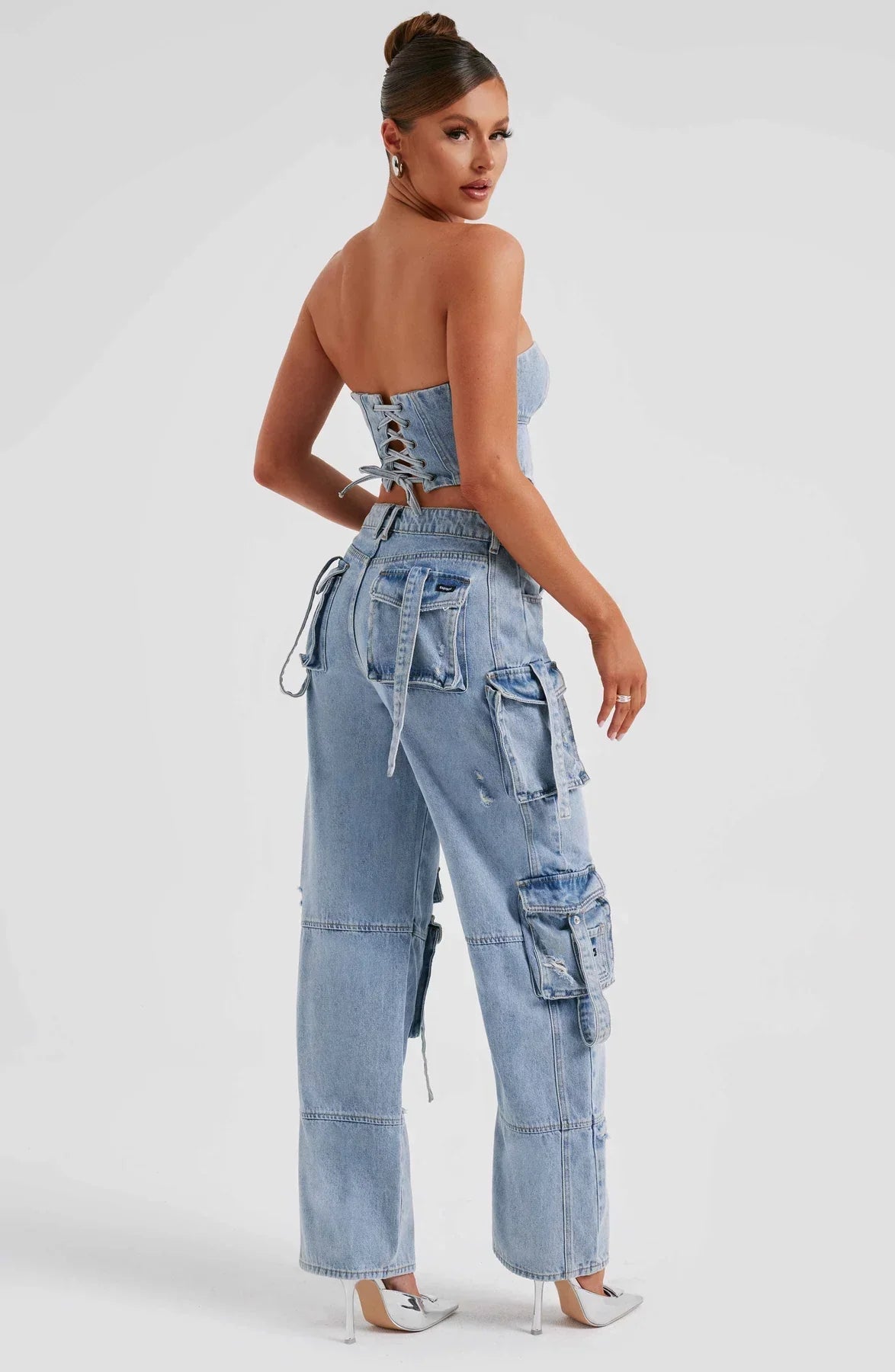 Completo Donna in Denim con Corsetto e Cargo Pants TIAMUSE