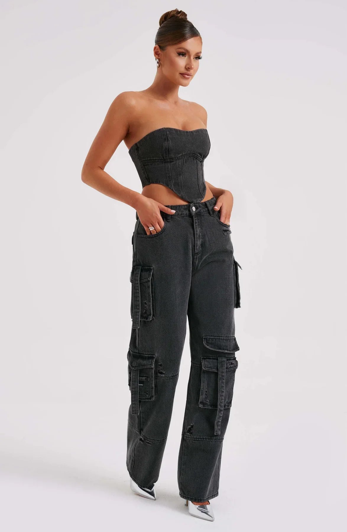 Completo Donna in Denim con Corsetto e Cargo Pants TIAMUSE