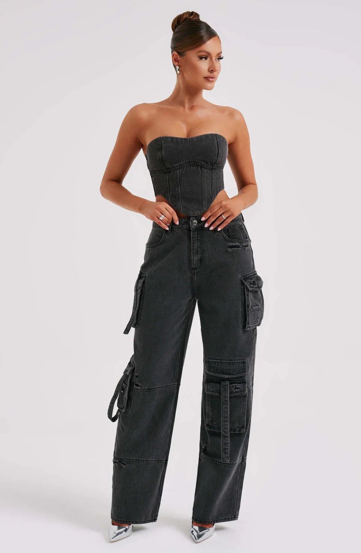 Completo Donna in Denim con Corsetto e Cargo Pants TIAMUSE