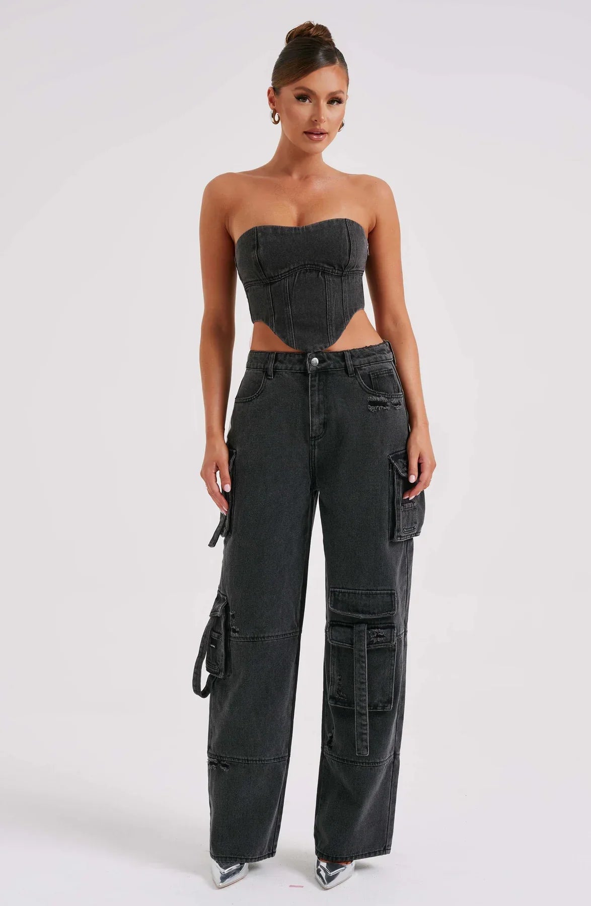 Completo Donna in Denim con Corsetto e Cargo Pants TIAMUSE