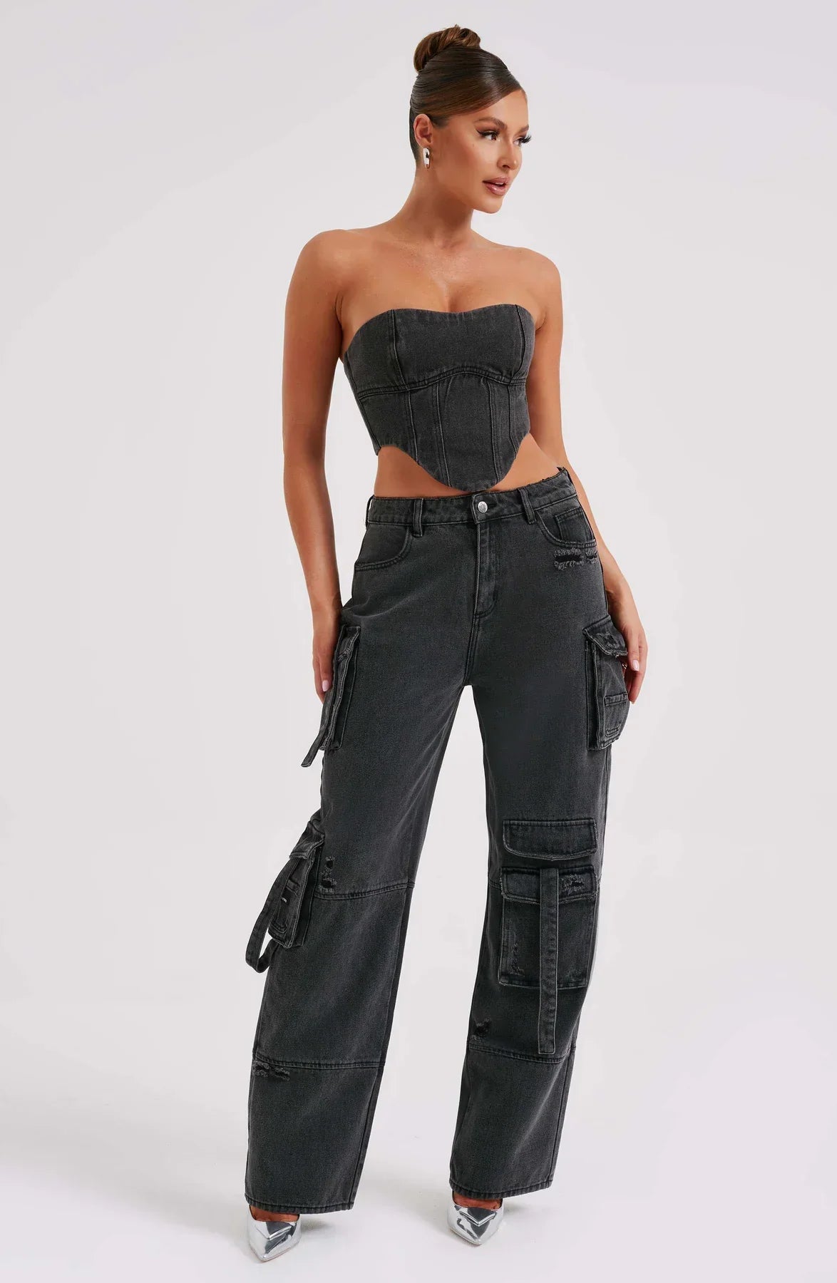 Completo Donna in Denim con Corsetto e Cargo Pants TIAMUSE