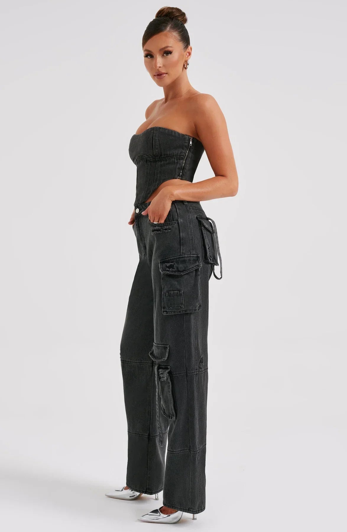 Completo Donna in Denim con Corsetto e Cargo Pants TIAMUSE
