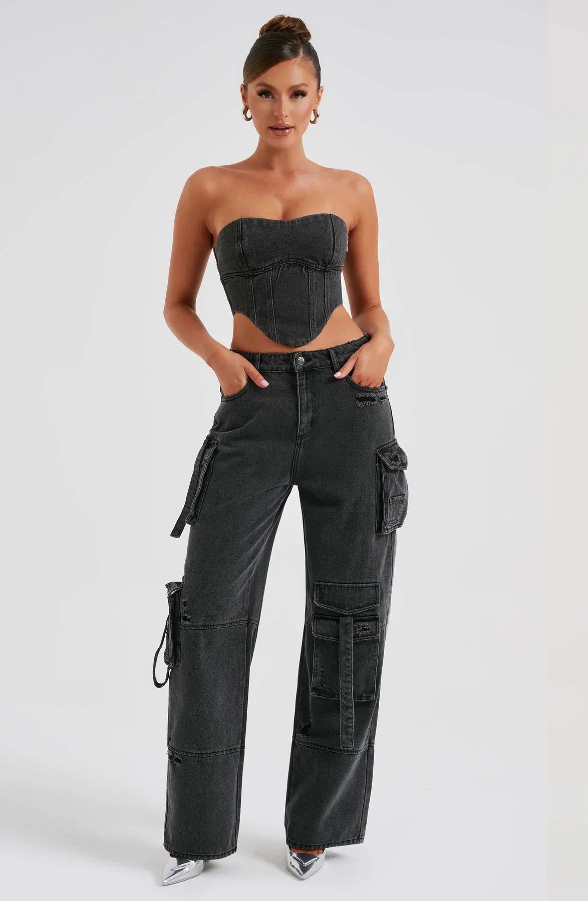 Completo Donna in Denim con Corsetto e Cargo Pants TIAMUSE