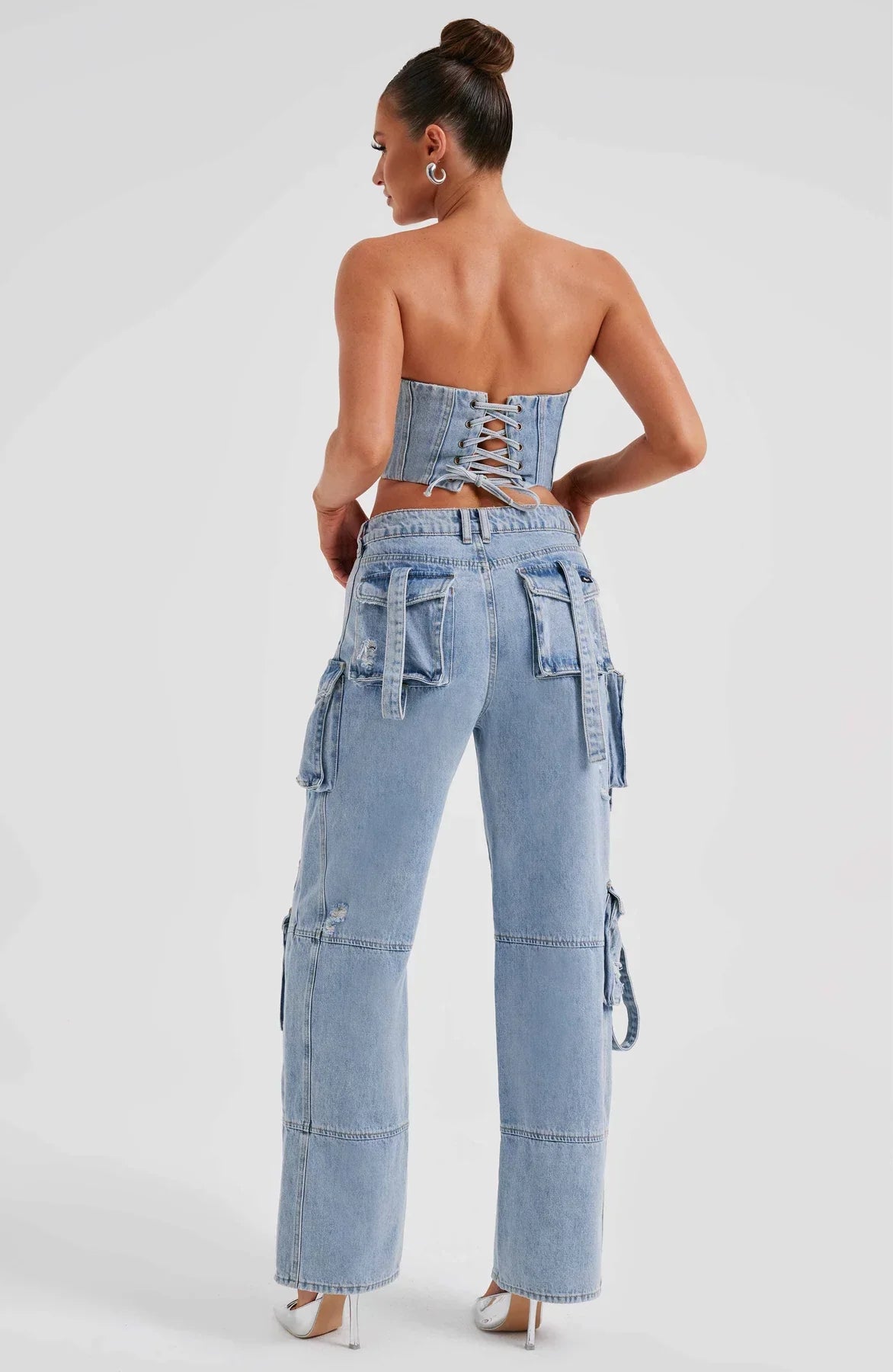 Completo Donna in Denim con Corsetto e Cargo Pants TIAMUSE