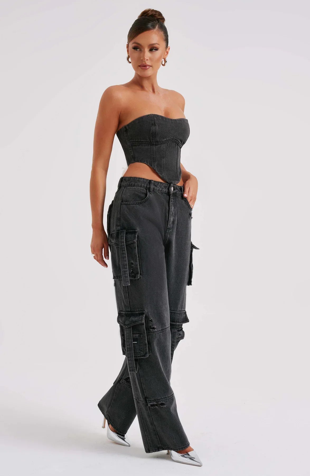 Completo Donna in Denim con Corsetto e Cargo Pants TIAMUSE