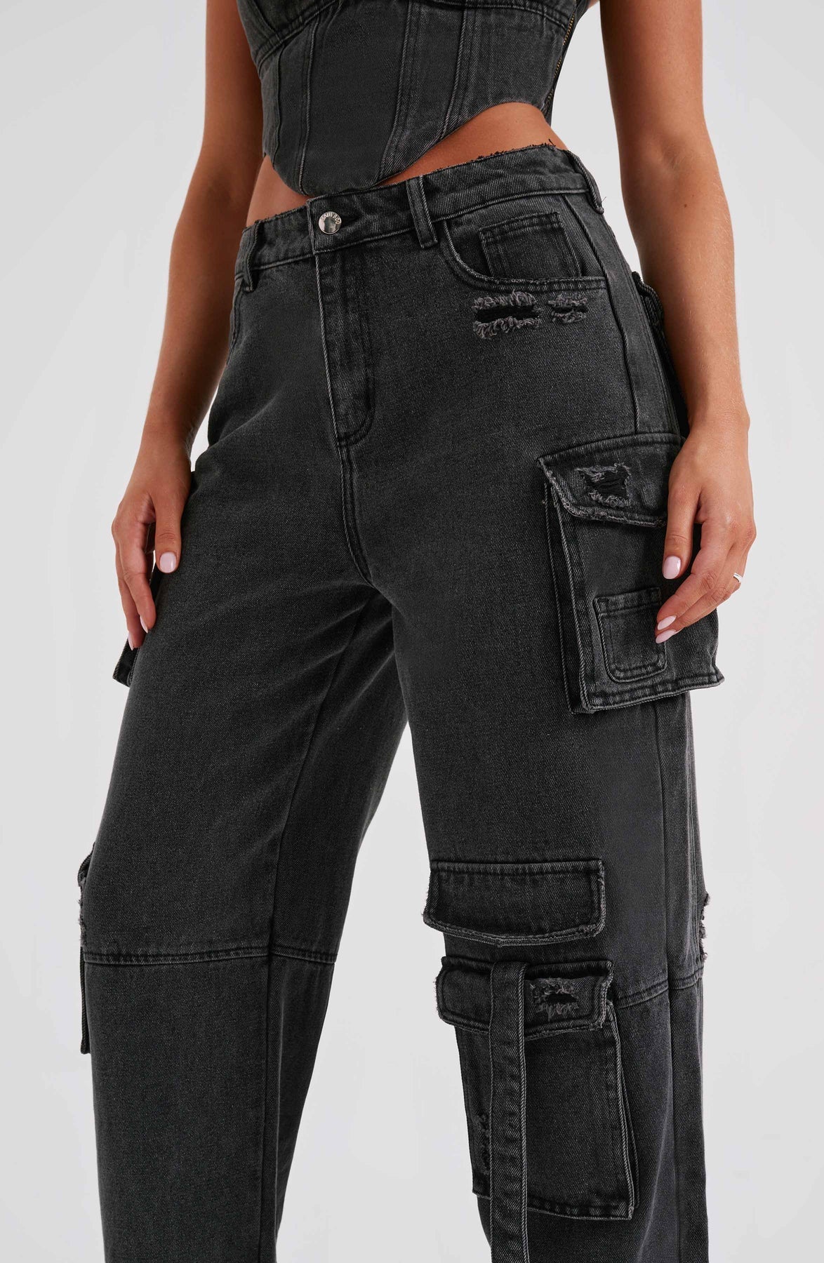 Completo Donna in Denim con Corsetto e Cargo Pants TIAMUSE