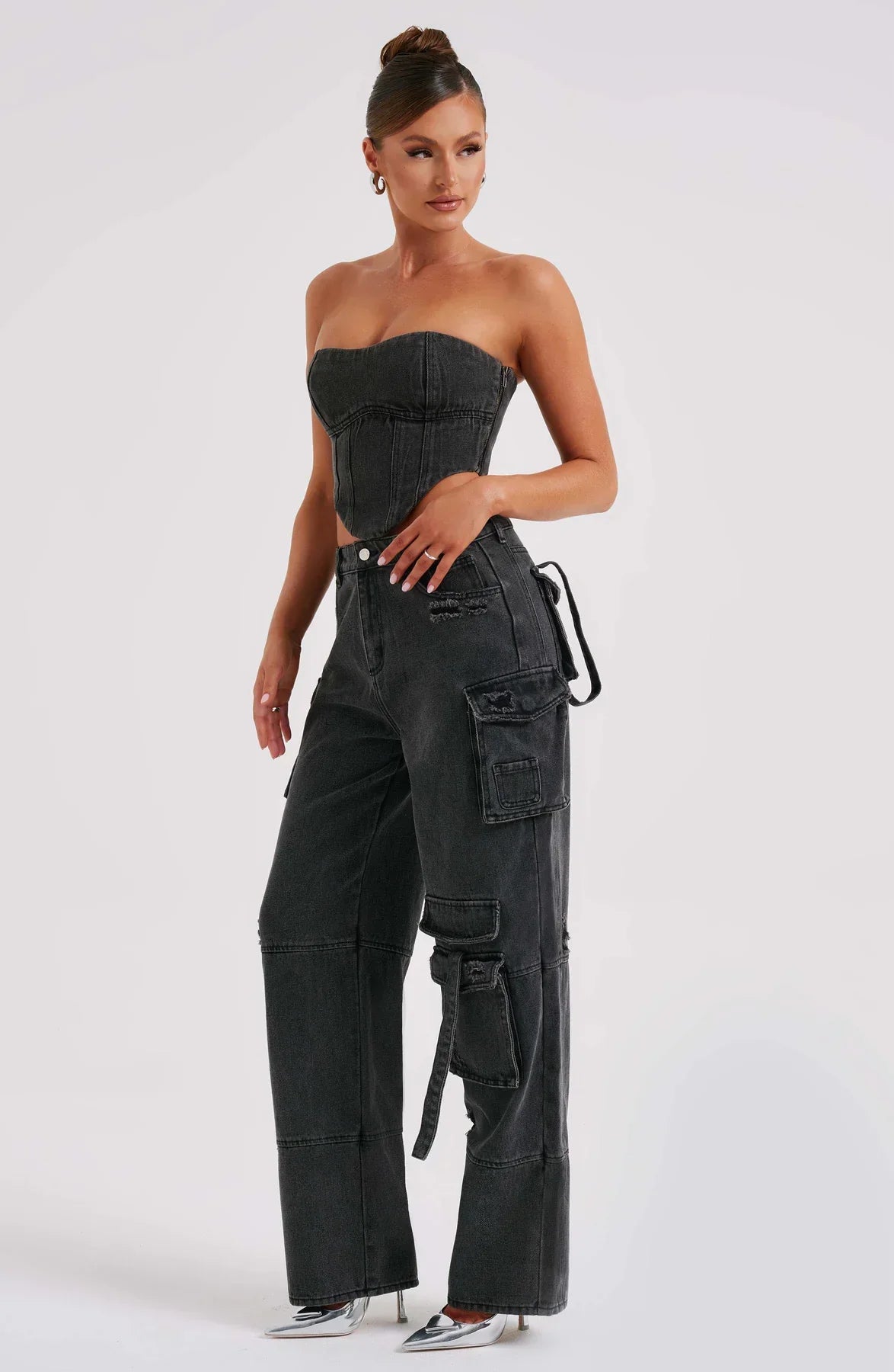 Completo Donna in Denim con Corsetto e Cargo Pants TIAMUSE