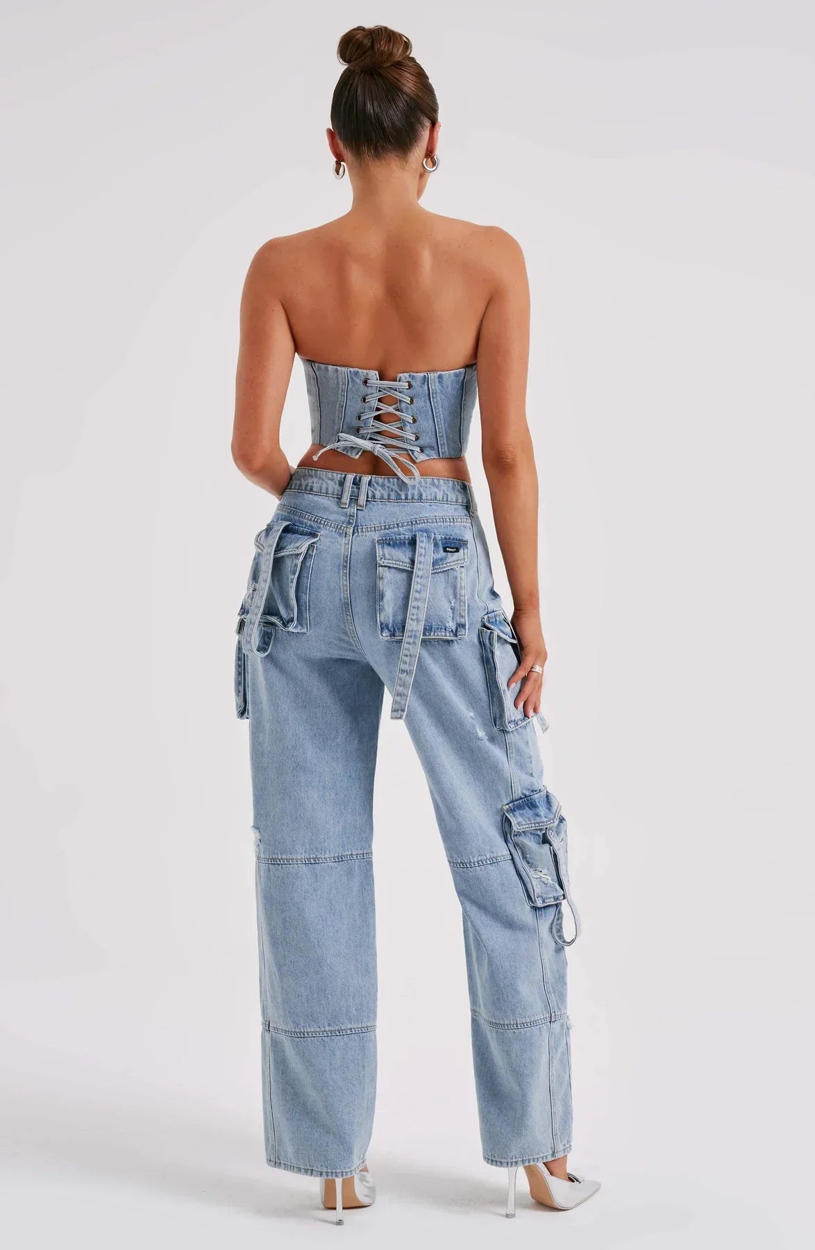 Completo Donna in Denim con Corsetto e Cargo Pants TIAMUSE