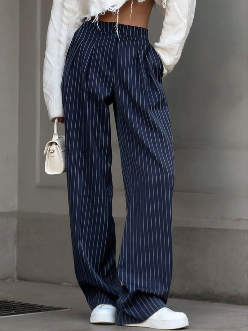 Emilis – Pantaloni Eleganti a Righe Blu con Gamba Larga | Look Raffinato e Versatile per Ufficio, Uscite e Stile Quotidiano TIAMUSE Pants Women