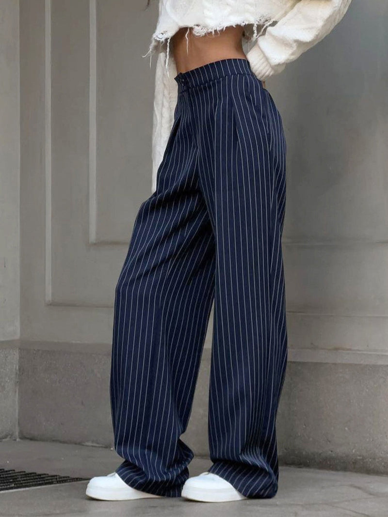 Emilis – Pantaloni Eleganti a Righe Blu con Gamba Larga | Look Raffinato e Versatile per Ufficio, Uscite e Stile Quotidiano TIAMUSE Pants Women