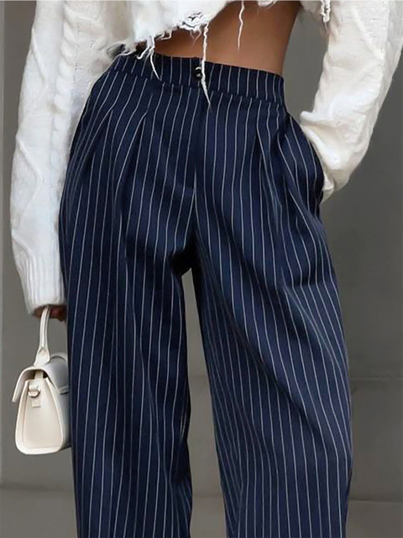 Emilis – Pantaloni Eleganti a Righe Blu con Gamba Larga | Look Raffinato e Versatile per Ufficio, Uscite e Stile Quotidiano TIAMUSE Pants Women