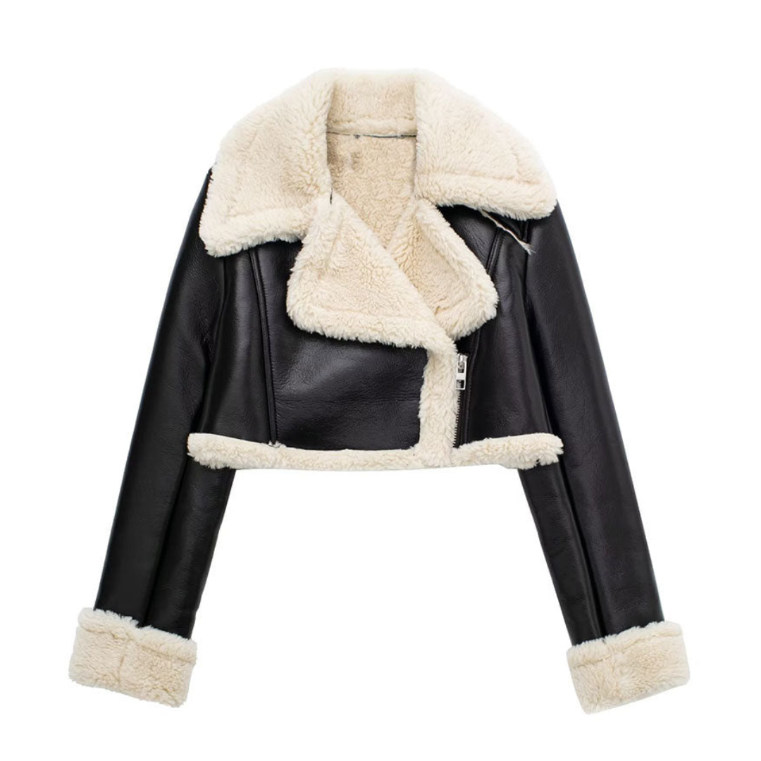 Giacca Aviator da Donna in Ecopelle | Fodera in Sherpa, Nera o Marrone per l’autunno e l’inverno TIAMUSE