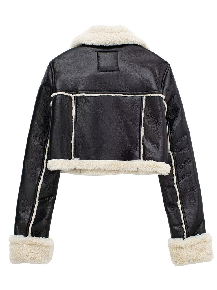 Giacca Aviator da Donna in Ecopelle | Fodera in Sherpa, Nera o Marrone per l’autunno e l’inverno TIAMUSE