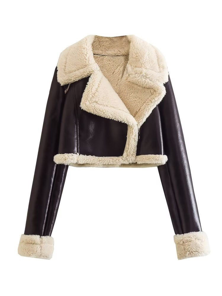 Giacca Aviator da Donna in Ecopelle | Fodera in Sherpa, Nera o Marrone per l’autunno e l’inverno TIAMUSE