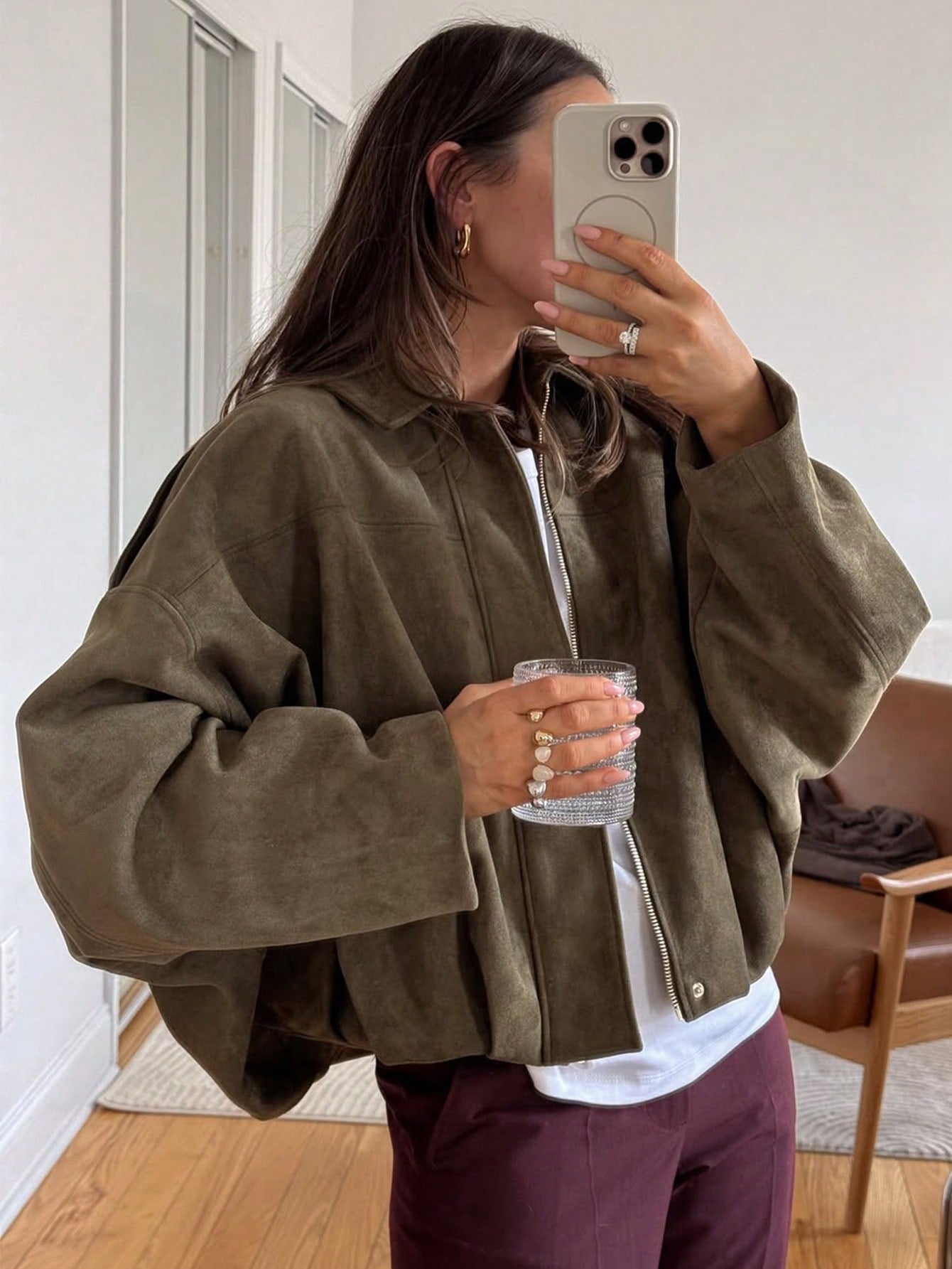 Giacca Bomber Donna in Pelle Scamosciata | Stile Pilota, Zip, Autunno/Inverno TIAMUSE Outwear