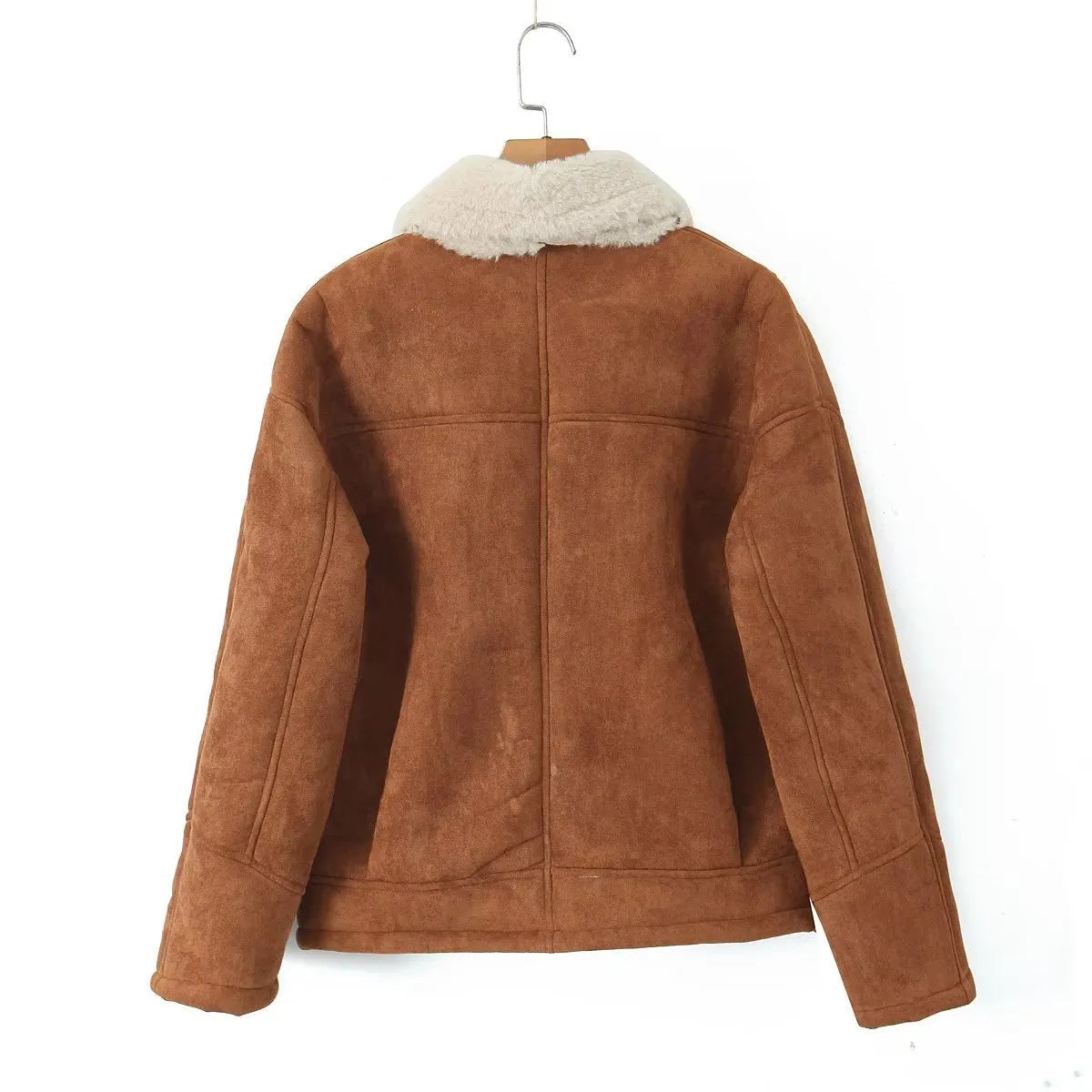 Giacca Invernale Donna Tipo Montone | Calda e Chic in Ecopelle Marrone con Colletto Morbido TIAMUSE Outwear