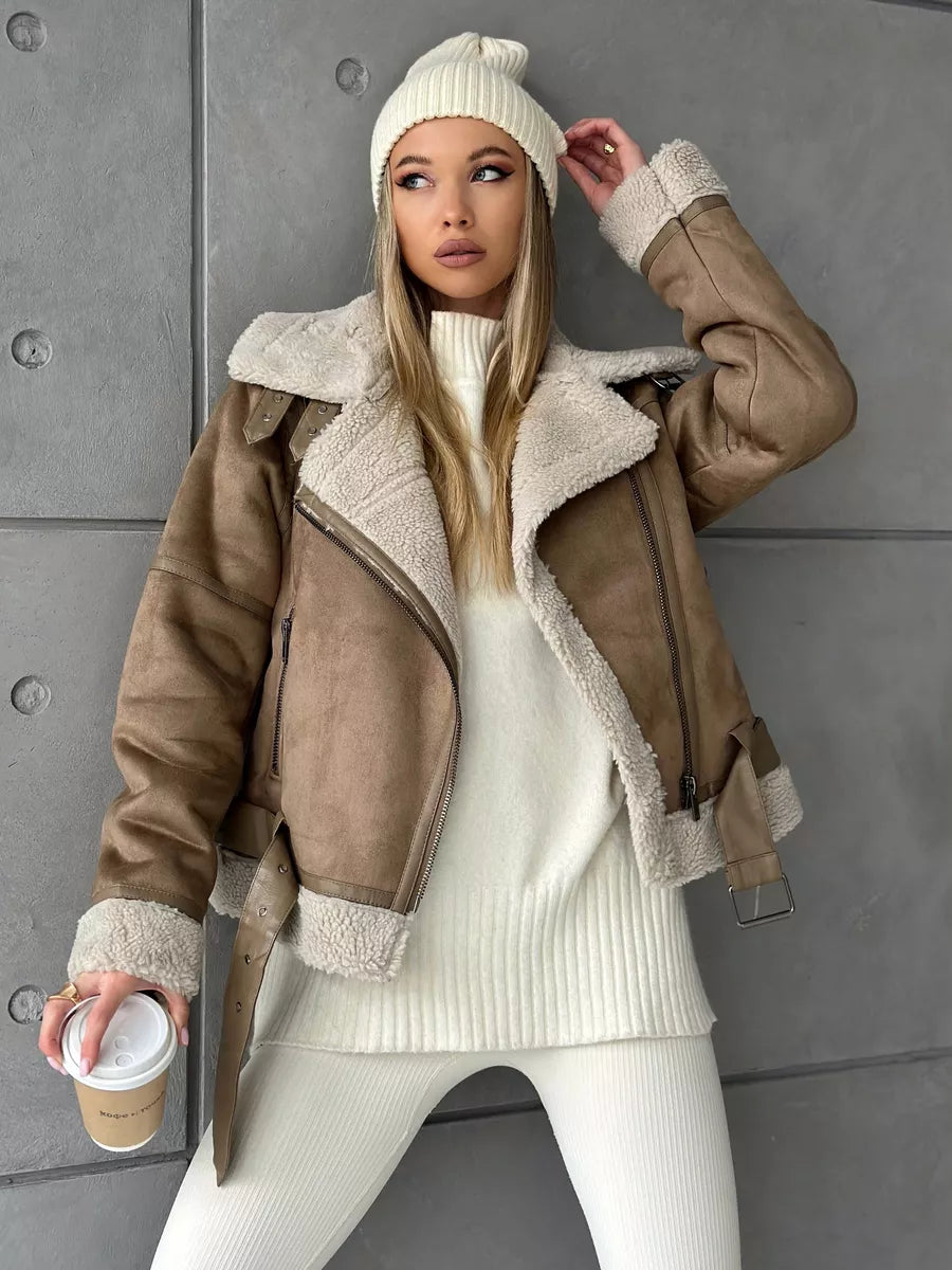 Giacca Invernale da Donna con Fodera in Pelliccia Ecologica | Stile Biker Trendy TIAMUSE Outwear