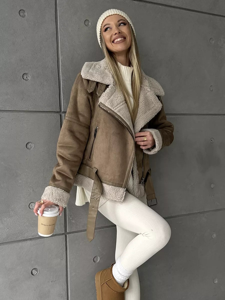 Giacca Invernale da Donna con Fodera in Pelliccia Ecologica | Stile Biker Trendy TIAMUSE Outwear