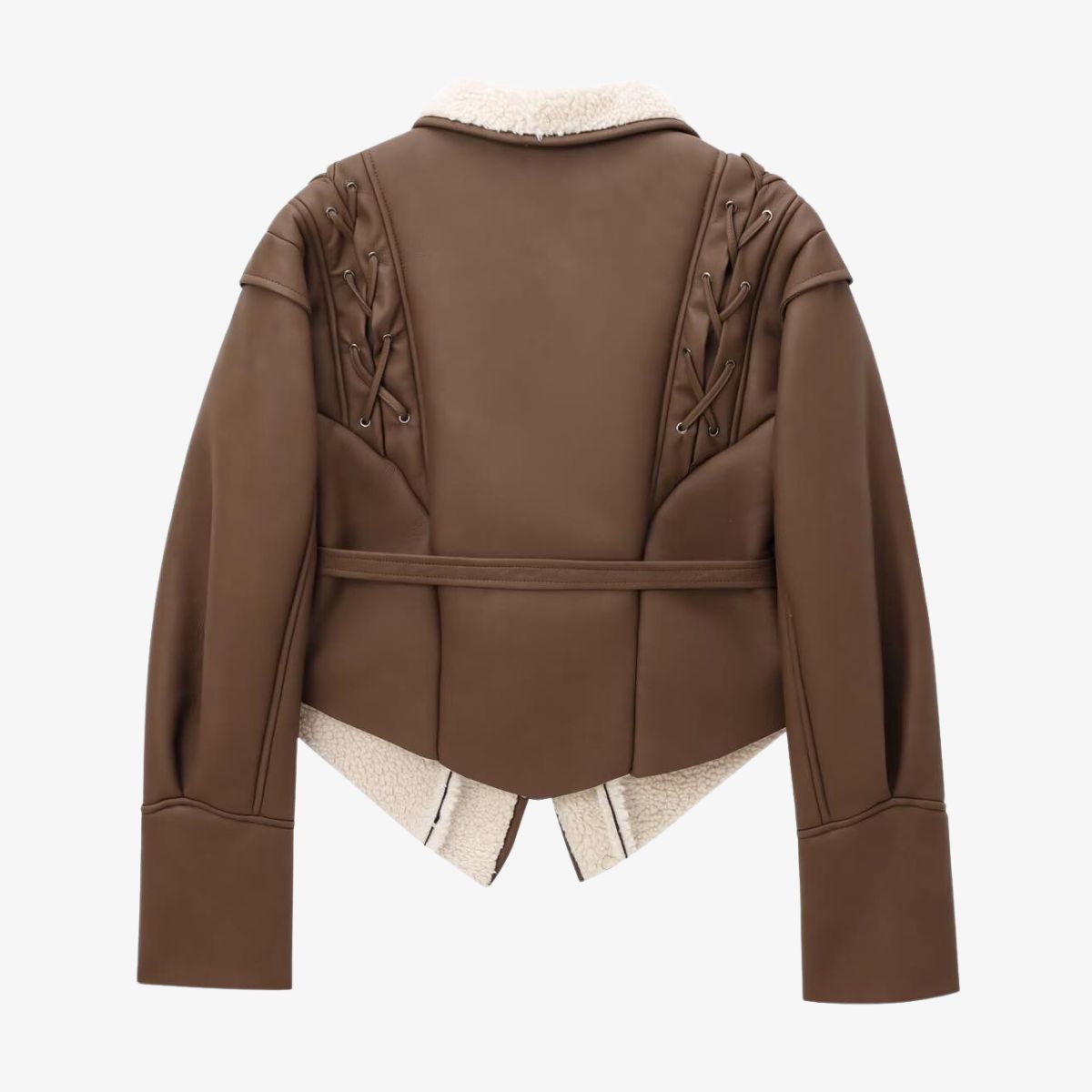 Giacca Invernale in Similpelle con Collo in Peluche e Dettagli con Lacci TIAMUSE Outwear