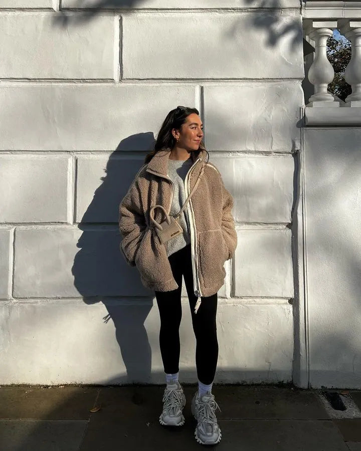 Giacca Teddy da Donna con Zip | Calda Giacca Invernale Morbida e di Tendenza TIAMUSE Jackets