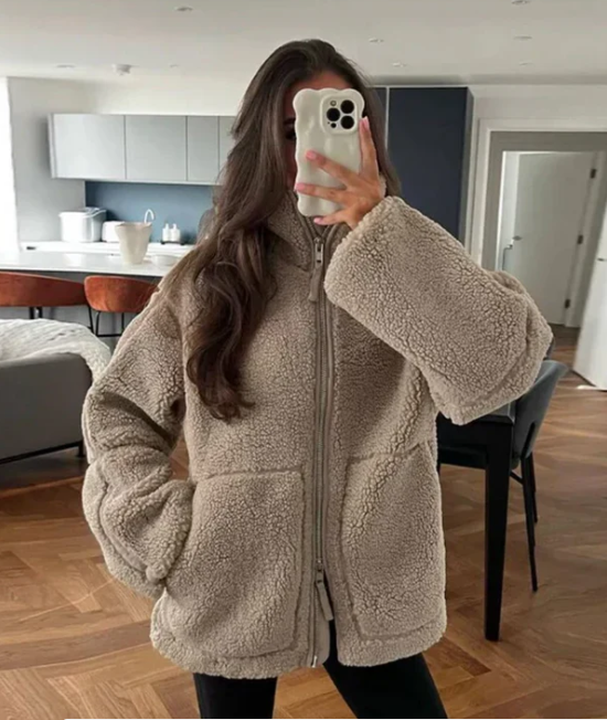 Giacca Teddy da Donna con Zip | Calda Giacca Invernale Morbida e di Tendenza TIAMUSE Jackets