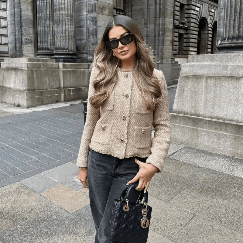 Giacca Tweed Beige Donna | Giacca Elegante per Ufficio e Occasioni Speciali Autunno Inverno 2025 TIAMUSE Giacca di tweed