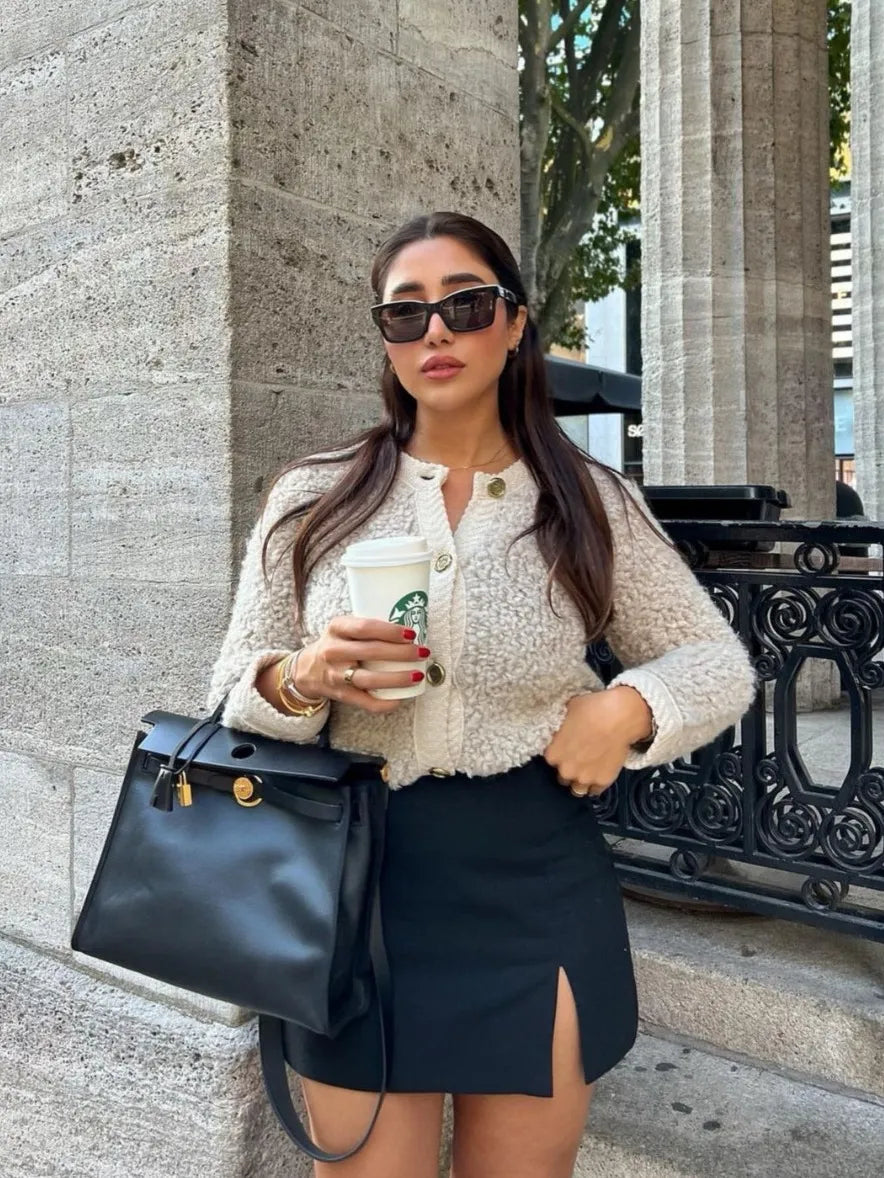 Giacca da Donna in Pile Morbido con Bottoni Sul Davanti | Josefi TIAMUSE Outwear