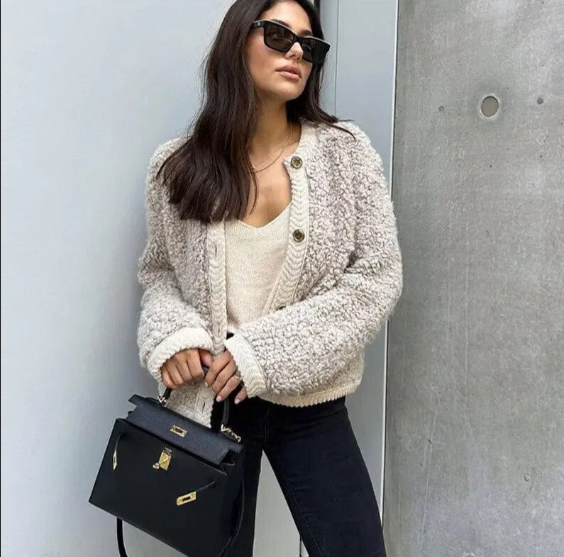 Giacca da Donna in Pile Morbido con Bottoni Sul Davanti | Josefi TIAMUSE Outwear