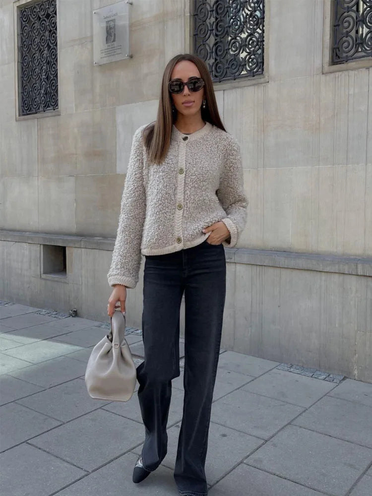 Giacca da Donna in Pile Morbido con Bottoni Sul Davanti | Josefi TIAMUSE Outwear