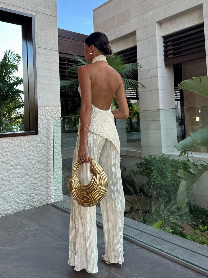 Ivette Completo con Top Asimmetrico e Pantaloni Ampi 2025 | Outfit Raffinato per Vacanze, Cene e Occasioni Glamour TIAMUSE Pants Women