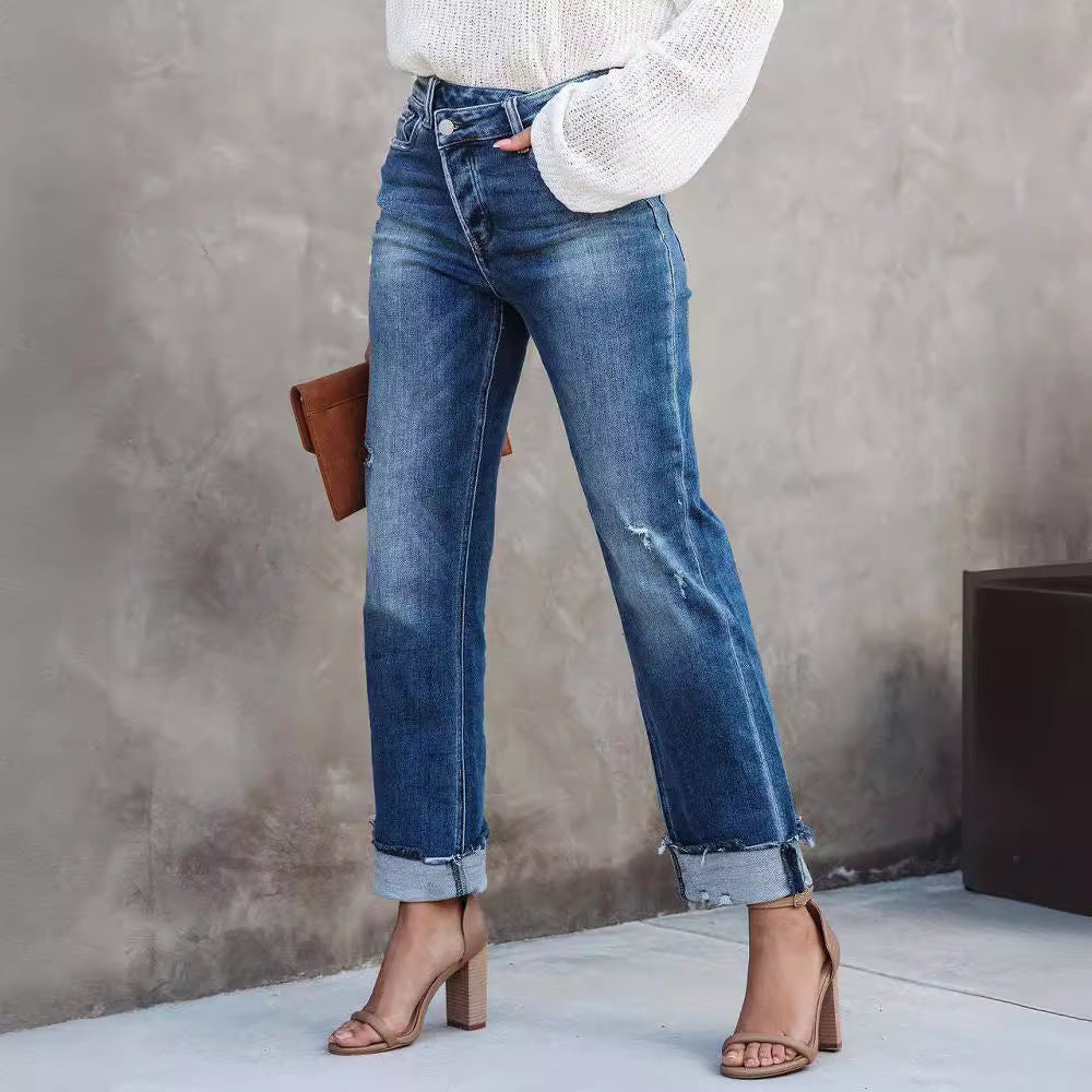 Jeans Classici Donna a Gamba Dritta | Blu Lavato per l’Uso Quotidiano TIAMUSE Jeans