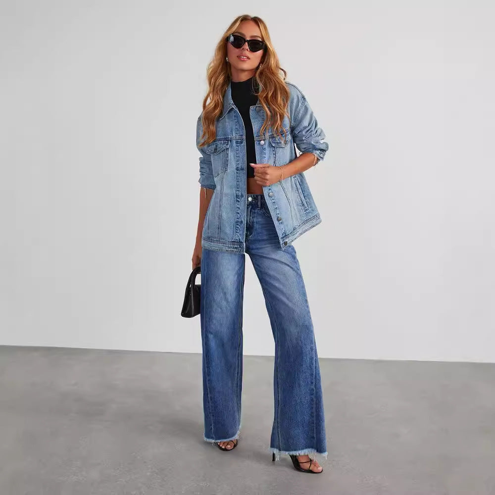 Jeans Donna Wide-Leg | Vita Alta, Lunghezza Lunga, Azzurro/Grigio TIAMUSE Jeans