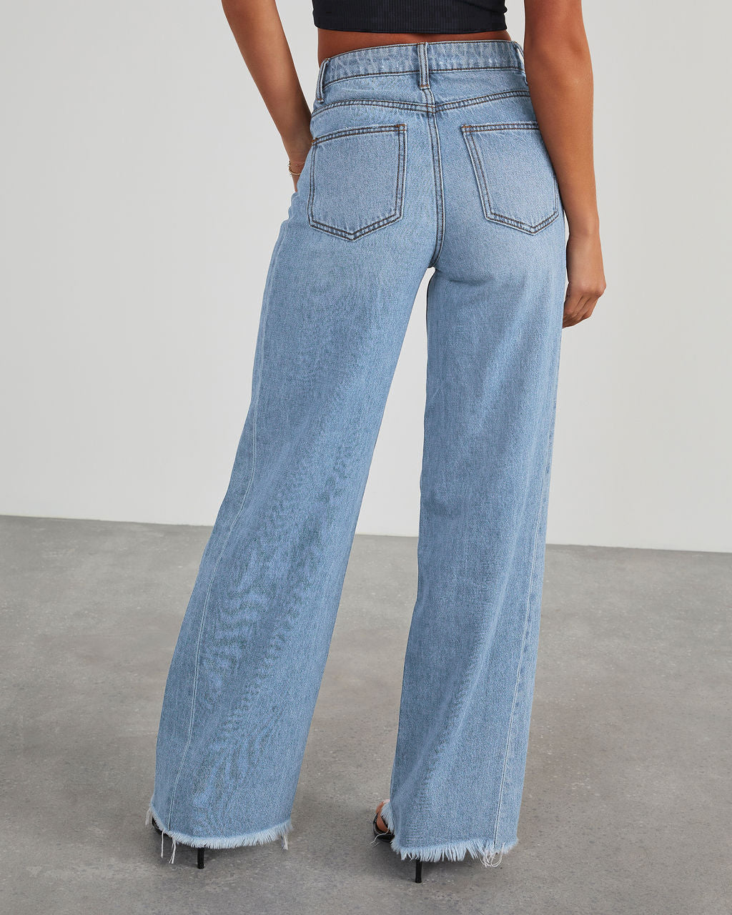 Jeans Donna Wide-Leg | Vita Alta, Lunghezza Lunga, Azzurro/Grigio TIAMUSE Jeans