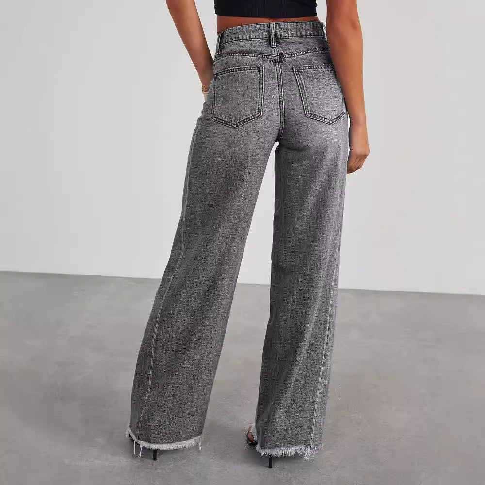 Jeans Donna Wide-Leg | Vita Alta, Lunghezza Lunga, Azzurro/Grigio TIAMUSE Jeans