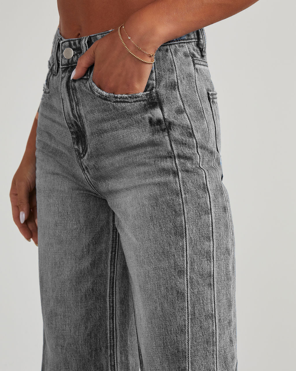 Jeans Donna Wide-Leg | Vita Alta, Lunghezza Lunga, Azzurro/Grigio TIAMUSE Jeans